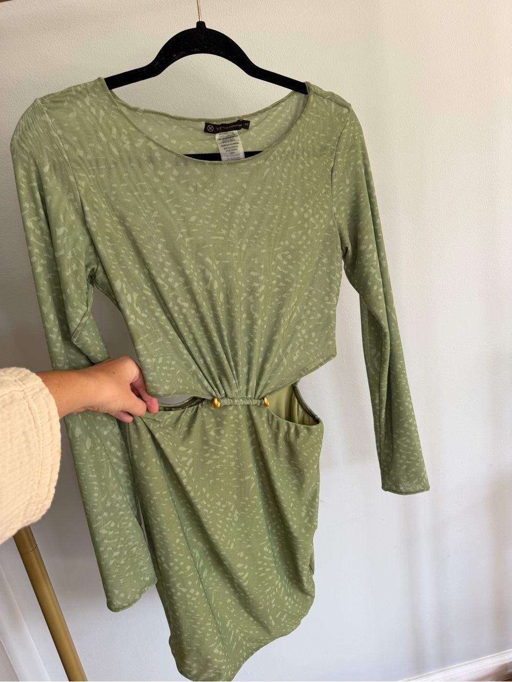 Cutout Mini Dress in Olive Green with Gathered Waist